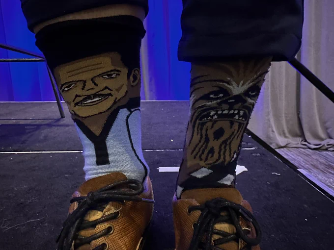 My socks. Lando on my right foot and Chewie on my left.