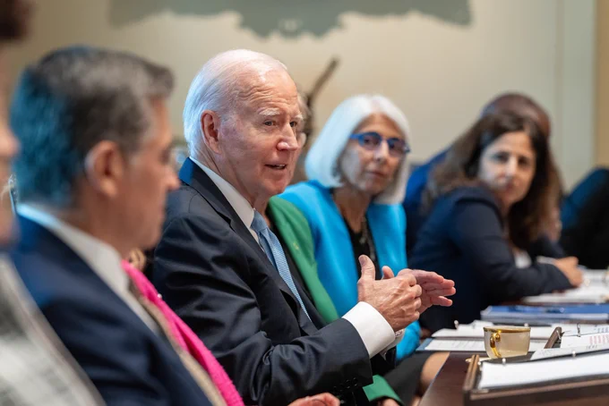 President Biden speaks at his Cancer Cabinet meeting.