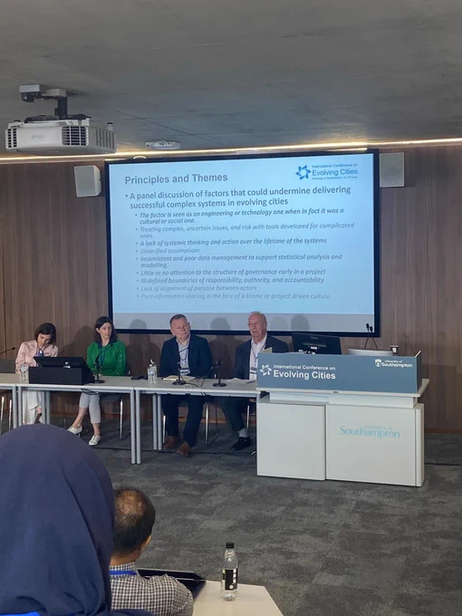 Speakers  Mikela Chatzimichailidou, Kristen MacAskill, Mark Tewdwr-Jones and Brian Collins in a panel discussion on Evolving Cities as Complex Systems