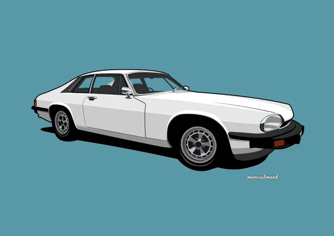 Digital drawing of a white Jaguar XJS
