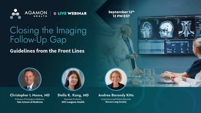
Join leading radiology, emergency medicine and patient advocacy experts, as they discuss the latest findings, recommendations, and best practices for managing the follow-up of actionable imaging findings.
- Why is there an adherence gap and how significant is it?
- What are the best practices for closing this adherence gap?
- How are we currently leveraging technology to enhance follow-up adherence?
- Q&A

