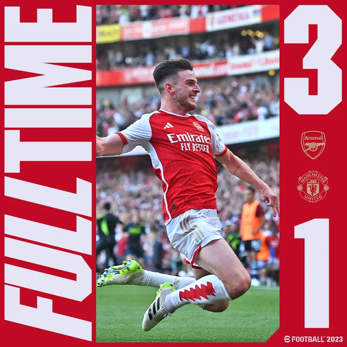 Arsenal 3-1 Manchester United (Odegaard, Rice, Jesus)
