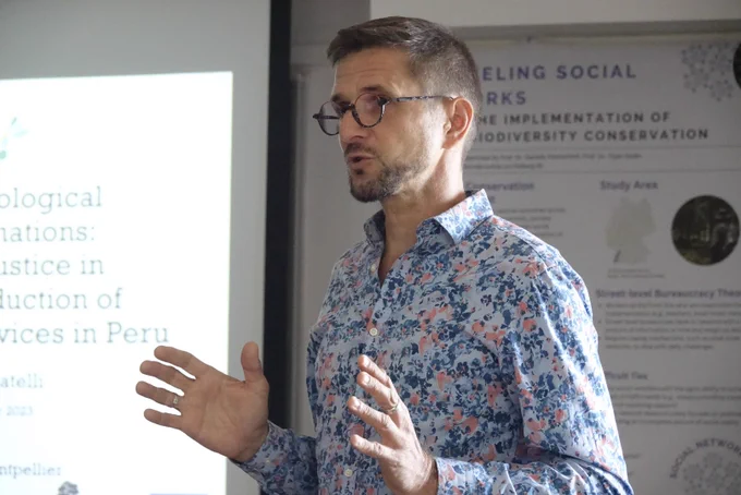 Bruno Locatelli giving his presentation in the lecture room in Peyresq