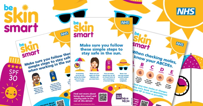 With the hot weather forecast this week #BeSkinSmart ☀️🌞  

These are the key messages in this campaign by @nhskmca nominated for a HSJ award 🙌🏼

Up to 90 per cent of skin cancers are preventable by adopting simple sun-safe strategies. 

Visit: https://ow.ly/TUYw50Pxp81