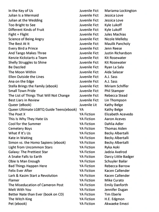 List of diverse books for young people challenged in Samuels Public Library, Warren County, VA. The article with this public document is available here: https://www.theguardian.com/us-news/2023/sep/02/virginia-public-library-defund-republican-lgbtq-books 

The document can be downloaded as a .pdf