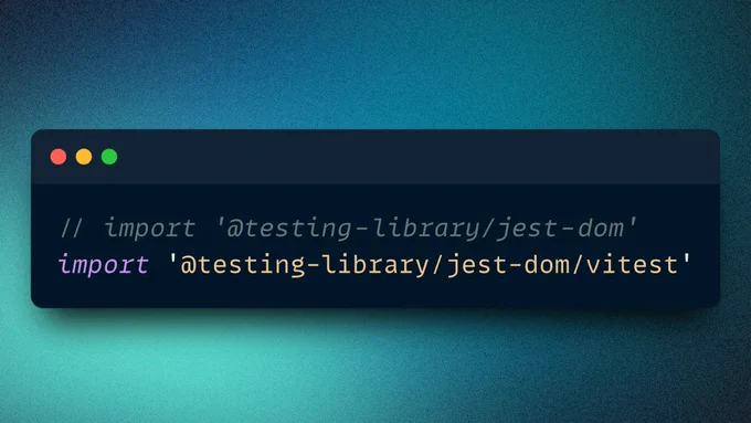 Use import '@testing-library/jest-dom/vitest' instead of import '@testing-library/jest-dom' to get jest-dom assertions in Vitest.