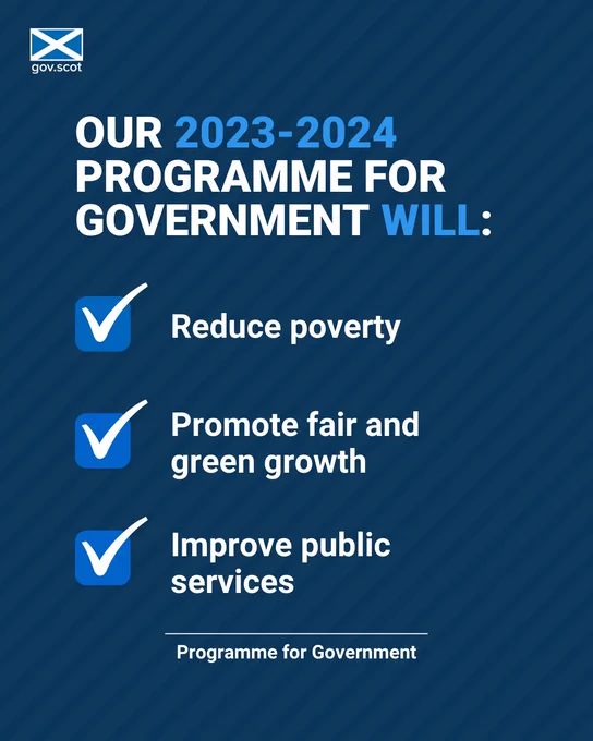 Our 2023-2024 Programme for Government will: 

Reduce poverty
Promote fair and green growth
Improve public services

