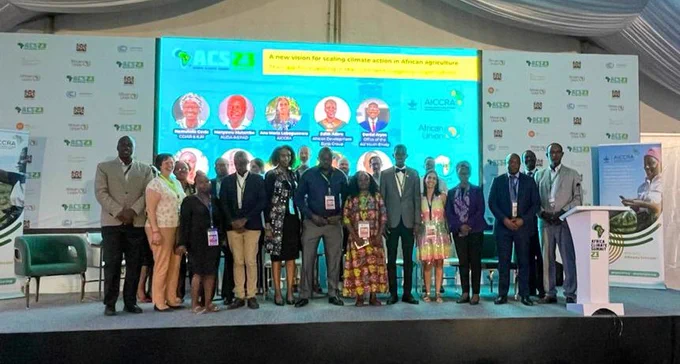 Group of event speakers and CGIAR colleagues on the stage at an ACS2023 Side event - Tuesday 5 September 2023