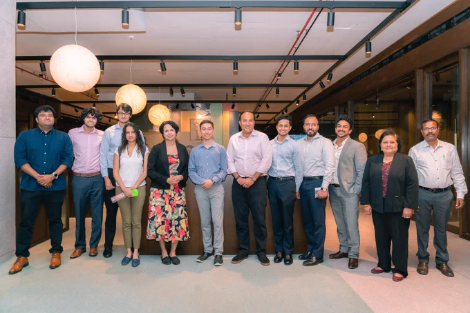 The inaugural Princeton Startup Immersion Program (PSIP) in Bengaluru, India. The closing event was held at WestBridge Capital and attended by the PSIP interns and their host companies. Also pictured are Professor Anu Ramaswami and Professor Aarti Gupta from Princeton University and Mr. Sumir Chadha, '93 (co-founder and Managing Director of WestBridge Capital). Photo Credit: Neelavarana Media