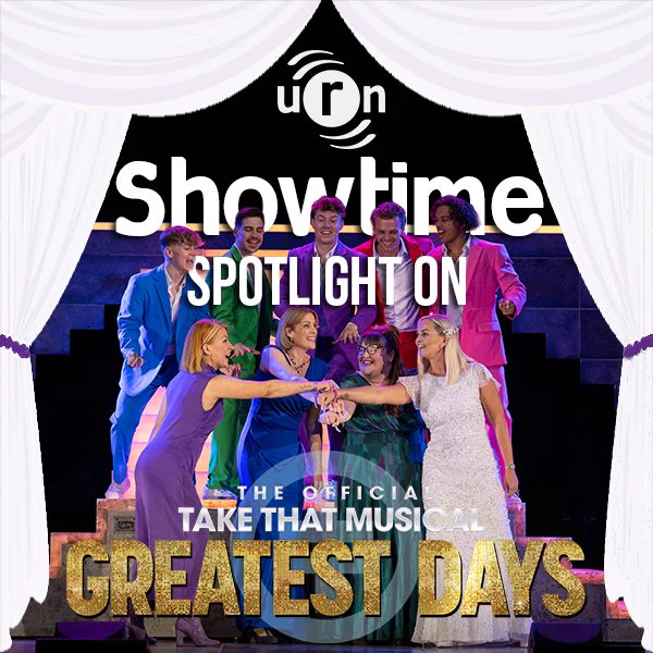 URN Showtime - Spotlight On... Greatest Days

White theatre curtains frame a photo of the cast of Greatest Days.  Five members of a boy band wear brightly coloured suits and look over the shoulders of four women who are holding their wristbands together. 

Photo credit: Alastair Muir