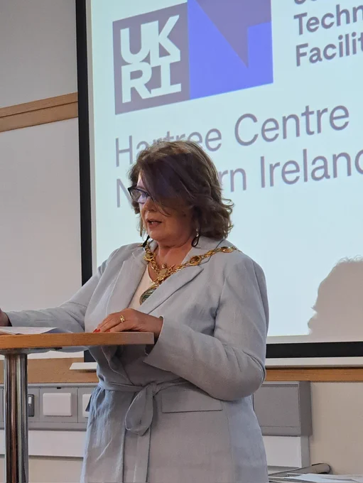 Mayor of Derry City and Strabane District Council Patricia Logue presents at the launch event.