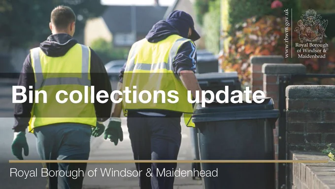 This image shows two waste operatives. Bin collections update.