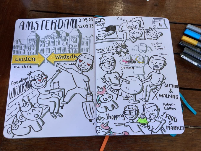 Sketchnote der Ankunft in Amsterdam und dem ersten Tag