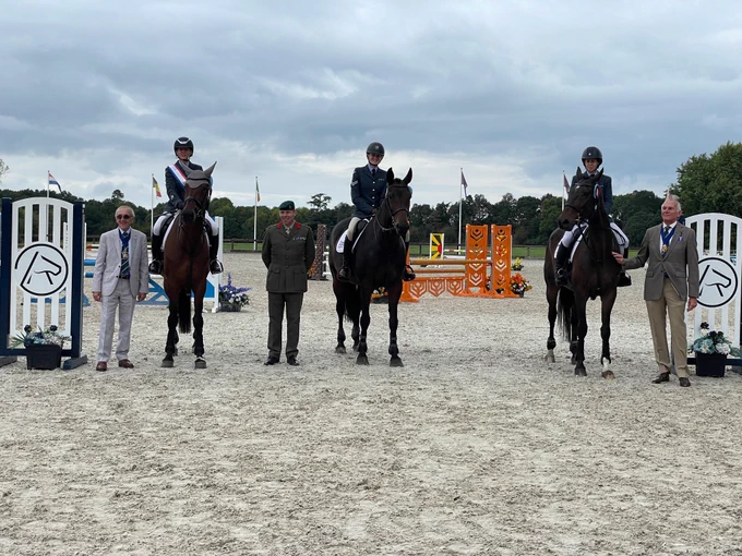 Winning Team of WO Keeley Martin, Cpl Nikki Thackray & Flt Lt Nat Morrell. 

#withthesash individual win for WO Martin and her horse Lily owned by RAF Veteran Emma Kimberley. 