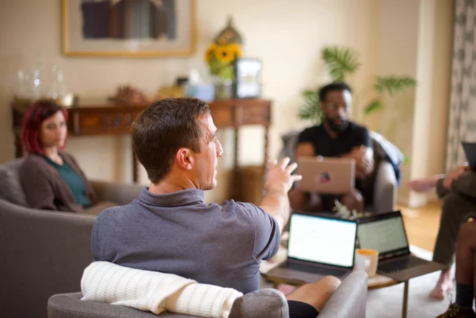 A group of 4-5 people 'working from home'