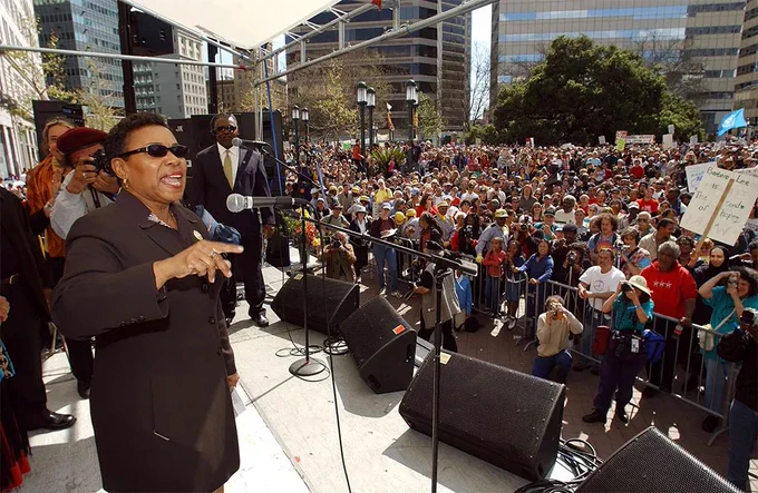 Congresswoman Barbara Lee speaks at an anti-war protest in 2003 in Oakland.

Photo credit: David Paul Morris
