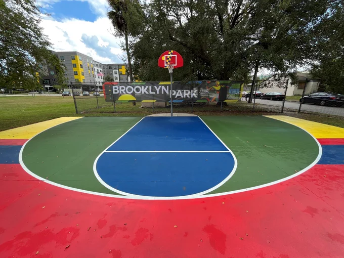 new paint on the basketball court at brooklyn park