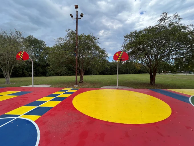 new paint on the basketball court at brooklyn park