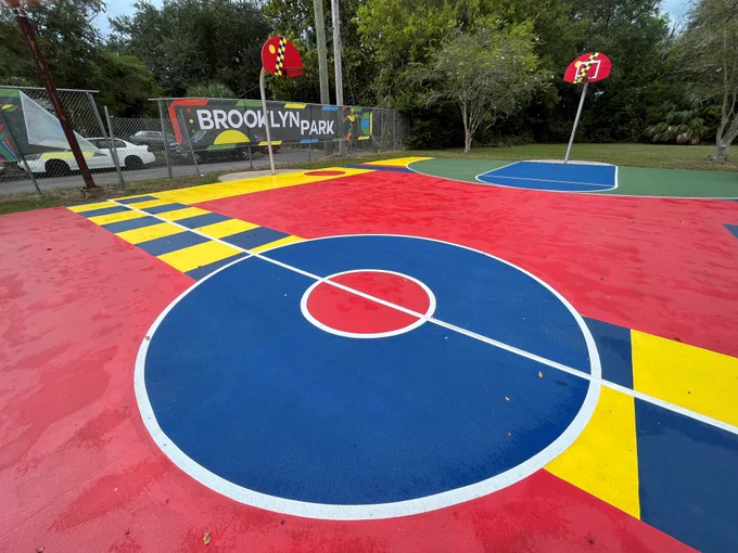 new paint on the basketball court at brooklyn park