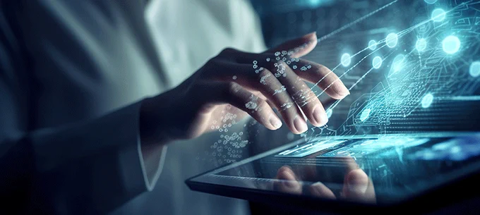 An illustration of a person using a tablet.