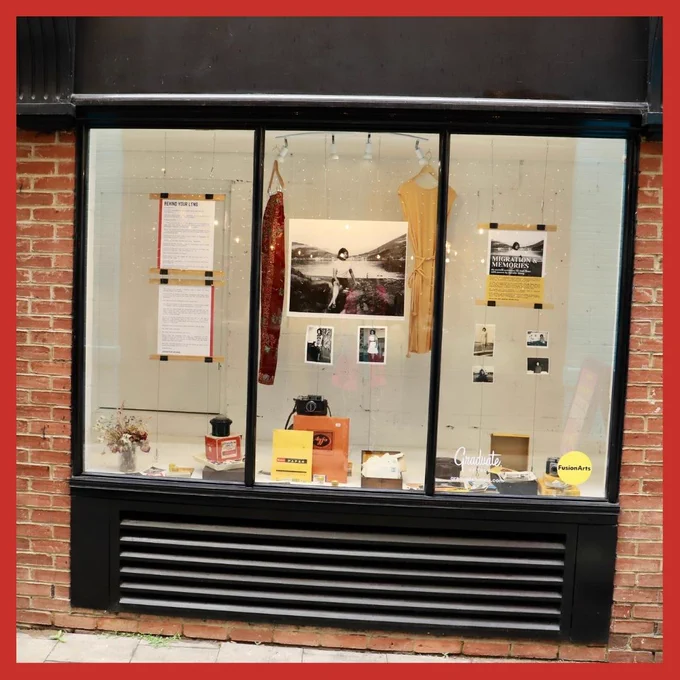 A view of one of the Migration & Memories gallery windows.