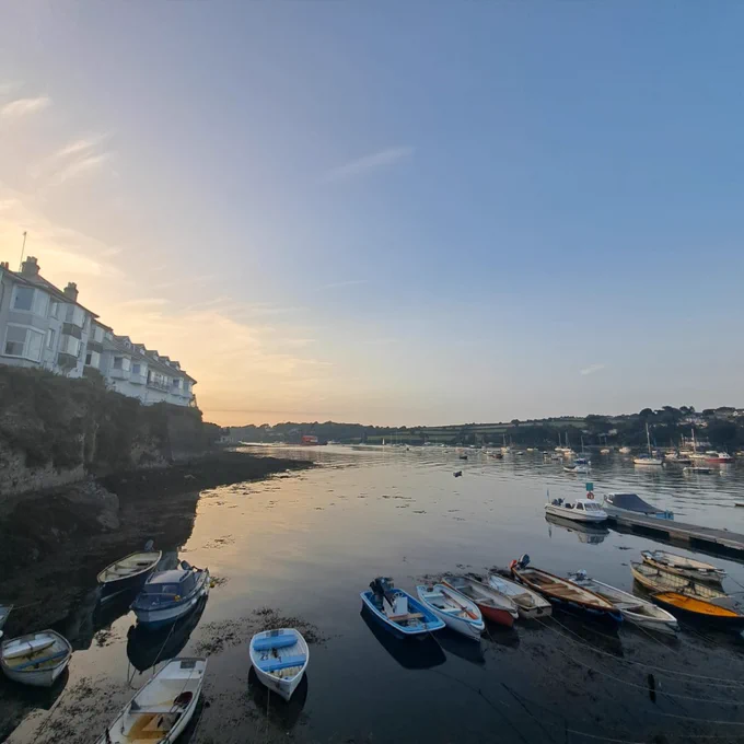 The view over the water at sundown from the conference dinner at Greenbank Hotel, Falmouth
