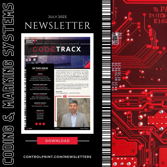 In our newsletter, our primary goal is to keep manufacturers well-informed regarding the latest advancements in coding and marking technologies. Additionally, we delve into the ever-evolving landscape of government regulations, which have a significant impact on manufacturing and production within India's track and trace industry.

Each month, we carefully curate a selection of key industry topics, addressing challenges and presenting their corresponding solutions.

If you have any questions, please contact us at marketing@controlprint.com or leave a comment below.