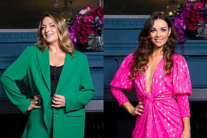  A photo split down the middle showing two women in boldly coloured clothing