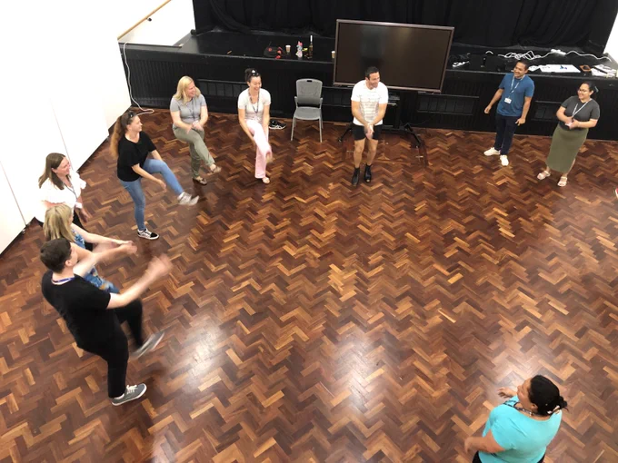 A bird's eye view of ESOL learners dancing