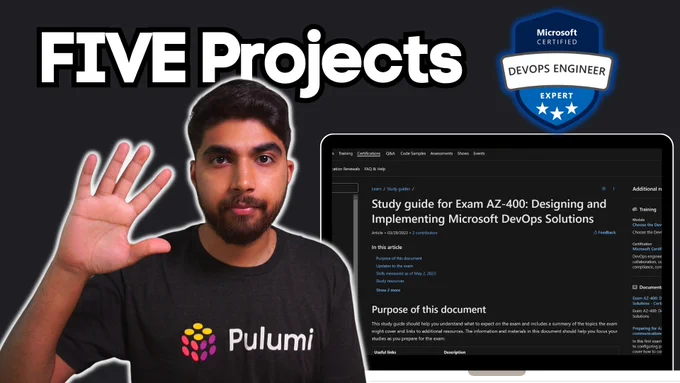 YouTube Thumbnail: 5 Projects ideas for AZ-400 Azure DevOps Engineer
