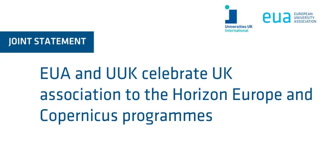 Reads 'Joint statement. EUA and UUK celebrate UK association to the Horizon Europe and Copernicus programmes.'