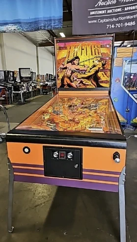 A very large Atari Hercules pinball machine seen from the front. The machine is 93 inches long, 39 inches wide, and 83 inches high.