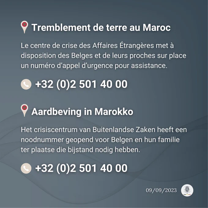 Tremblement de terre au Maroc : texte et numéro de téléphone