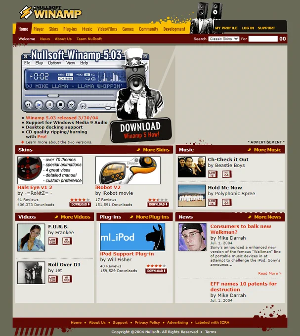 Winamp website in 2004