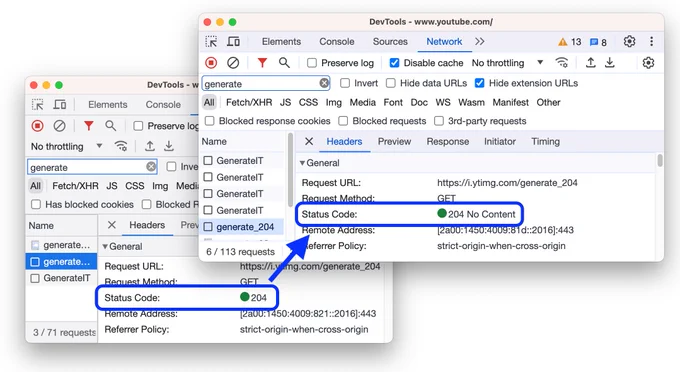 The Status Code in the request's header now shows human-readable text next to the HTTP status codes, so you can figure out what happened to the request quicker. https://developer.chrome.com/blog/new-in-devtools-117/

The before and after displaying human-readable HTTP status codes.

You can also hover over the status code in the request table to see the same text.