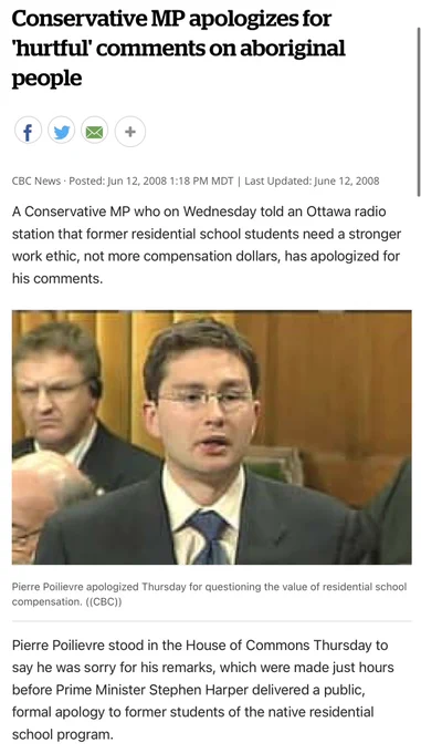 Conservative MP apologizes for
'hurtful' comments on aboriginal people

CBC News • Posted: Jun 12, 2008 1:18 PM MDT | Last Updated: June 12, 2008

A Conservative MP who on Wednesday told an Ottawa radio station that former residential school students need a stronger work ethic, not more compensation dollars, has apologized for his comments.

Pierre Poilievre apologized Thursday for questioning the value of residential school compensation.

Pierre Poilievre  stood in the House of Commons Thursday to say he was sorry for his remarks, which were made just hours before Prime Minister Stephen Harper delivered a public, formal apology to former students of the native residential school program.