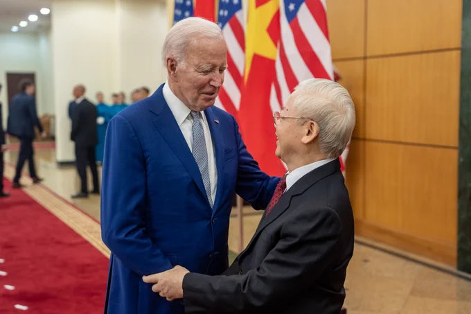 President Biden participates in a meeting with General Secretary Nguyễn Phú Trọng.