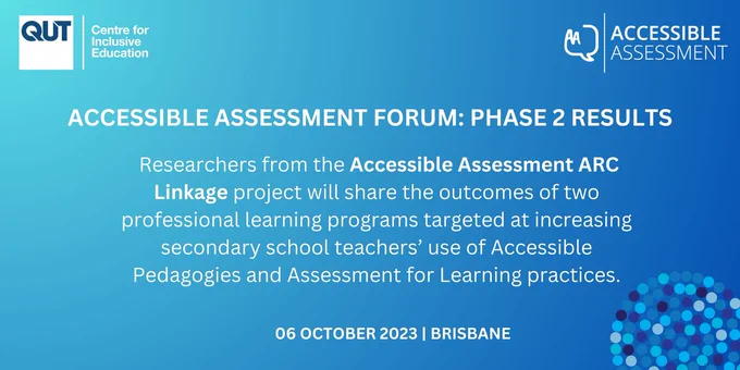 A slide with a blue background and the C4IE and Accessible Assessment logos.

Accessible Assessment Forum: Phase 2 Results

Researchers from the Accessible Assessment ARC Linkage project will share the outcomes of two professional learning programs targeted at increasing secondary school teachers' use of Accessible Pedagogies and Assessment for Learning practices.

06 October 2023 | Brisbane