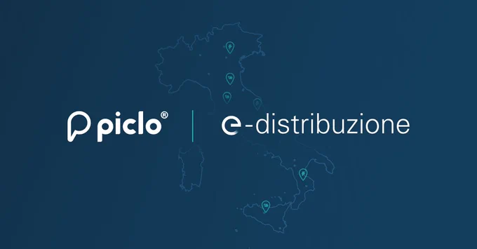 Piclo and E-Distribuzione joint logo image with italian map in the background showing flexible assets. 