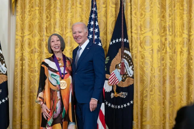 President Biden and Joan Shigekawa after Shigekawa received the National Medal of Arts