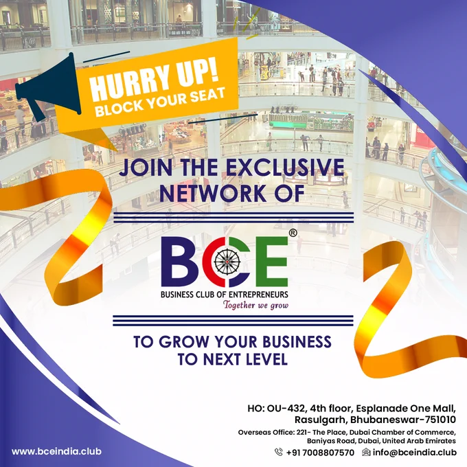 Don't miss out on the opportunity to be part of the exclusive network at BCE (Business Club of Entrepreneurs). Elevate your business to the next level with networking opportunities. Seats are limited, so act fast! 

Contact us at 7008807570  or visit https://www.bceindia.club to secure your spot and embark on a journey of business success with BCE!

#BCE #BusinessClubOfEntrepreneurs #BusinessGrowth #NetworkingOpportunities #EntrepreneurialCommunity #StrategicPartnerships #SuccessAwaits #CollaborativeGrowth #SecureYourSeat