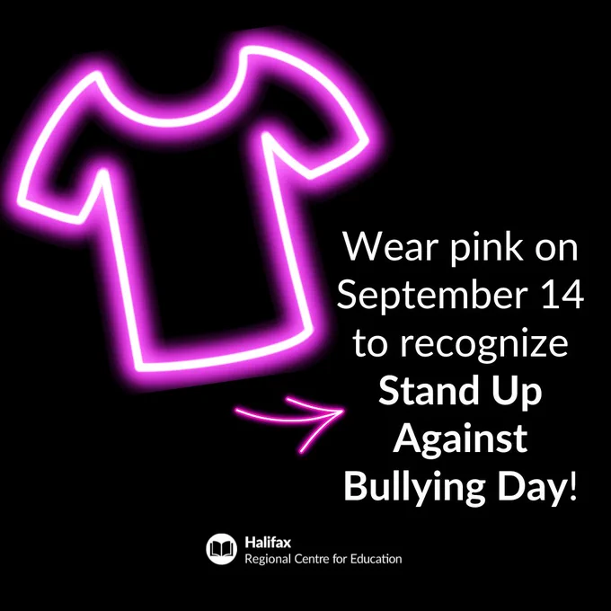 Reminder to wear pink on September 14 to recognize Stand Up Against Bullying Day! 