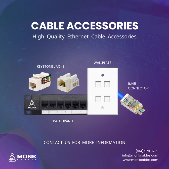 Buy Now:
🌐 www.monkcables.com
📧 sales@monkcables.com
📞 Phone: (914) 979-1239

Discover Ethernet Accessories! 
Unleash the full potential of your Ethernet connection with our range of accessories. From lightning-fast connectors to cable management solutions, we've got everything you need for a top-notch network setup. #EthernetAccessories #NetworkBoost #TechUpgrades
