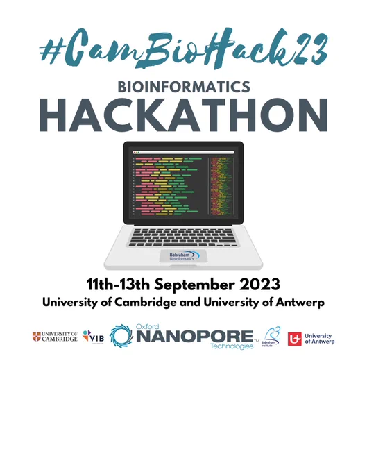 Flyer advert for #CamBioHack Bioinformatics hackathon event