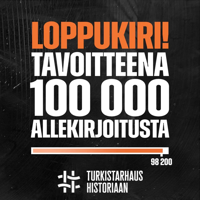 Loppukiri! Tavoitteena 100 000 allekirjoitusta