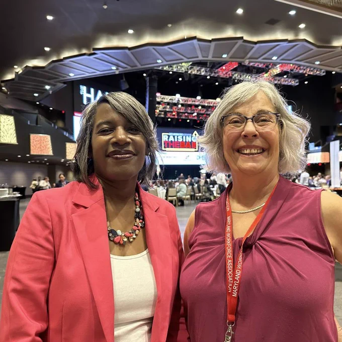 Dr. Deann Collins, Deputy State Superintendent of the Office of Teaching and Learning, with Francine Trout, Director of Workforce Development at the Howard County Office of Workforce Development.