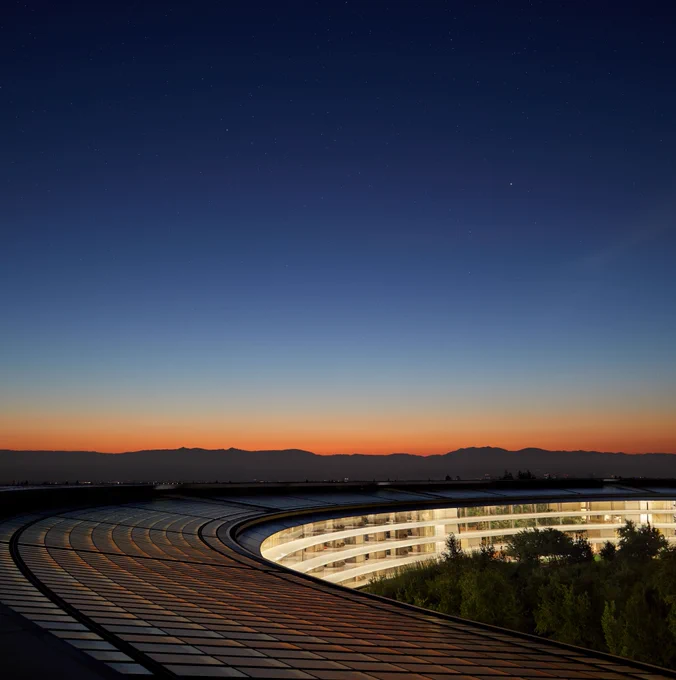 The morning sunrise over Apple Park.