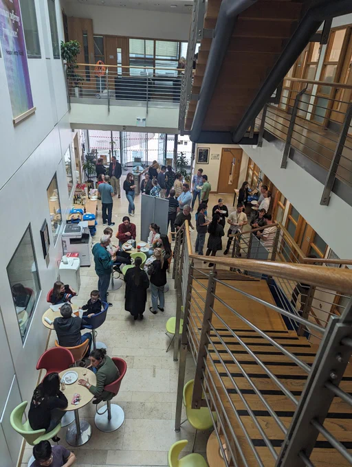 Party in the PGJCCR foyer taken from the floor above