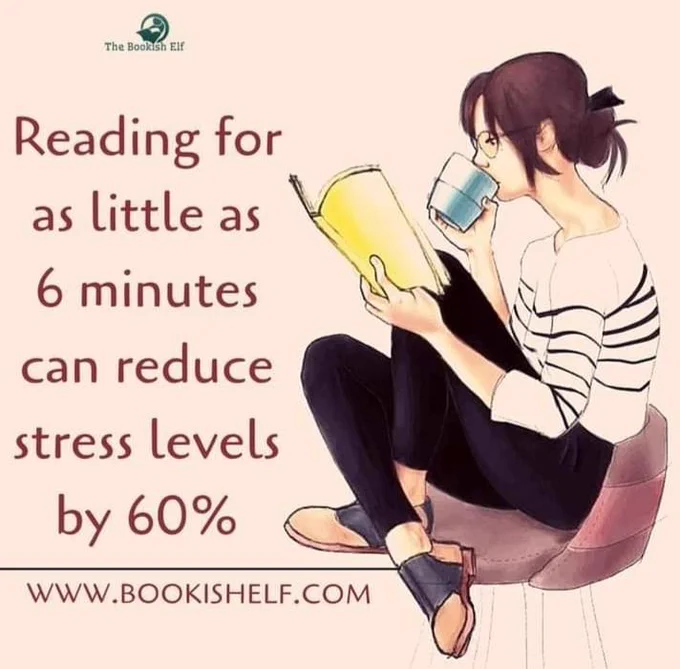 Reading for as little as 6 minutes can reduce stress levels by 60 per cent.