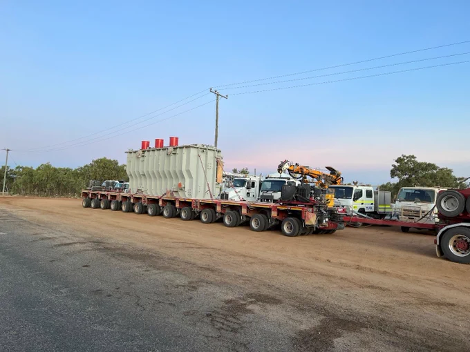 Arrival of one of the transformers to site at Kidston, North Qld